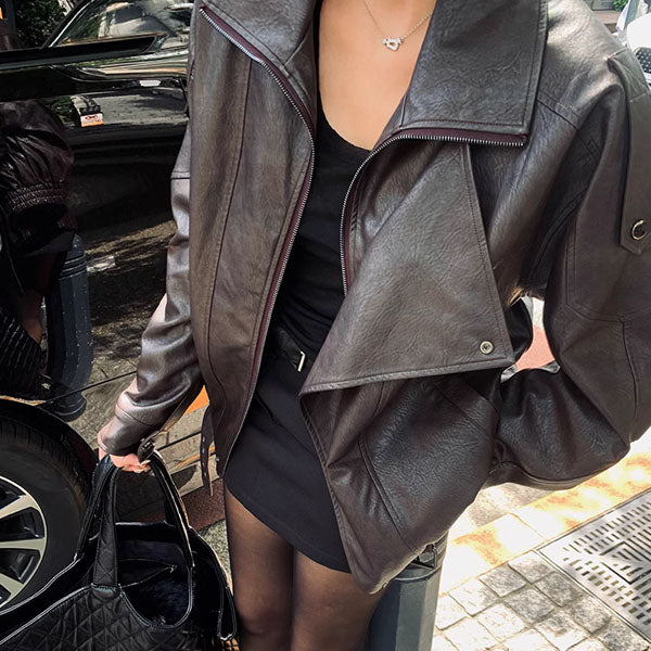 Collins Brown Street Style Oversize Leather Jacket