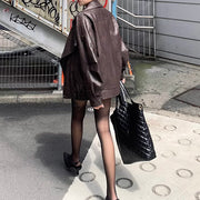 Collins Brown Street Style Oversize Leather Jacket