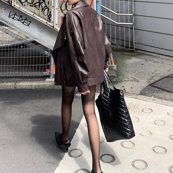Collins Brown Street Style Oversize Leather Jacket