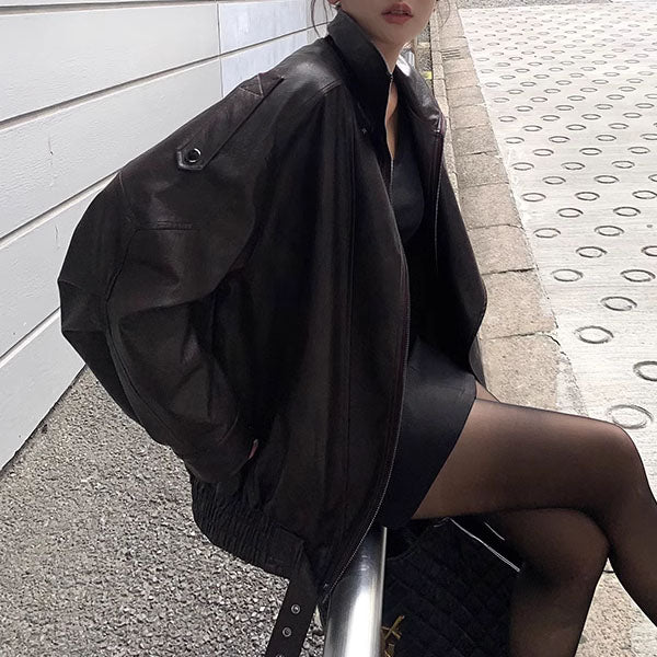 Collins Brown Street Style Oversize Leather Jacket