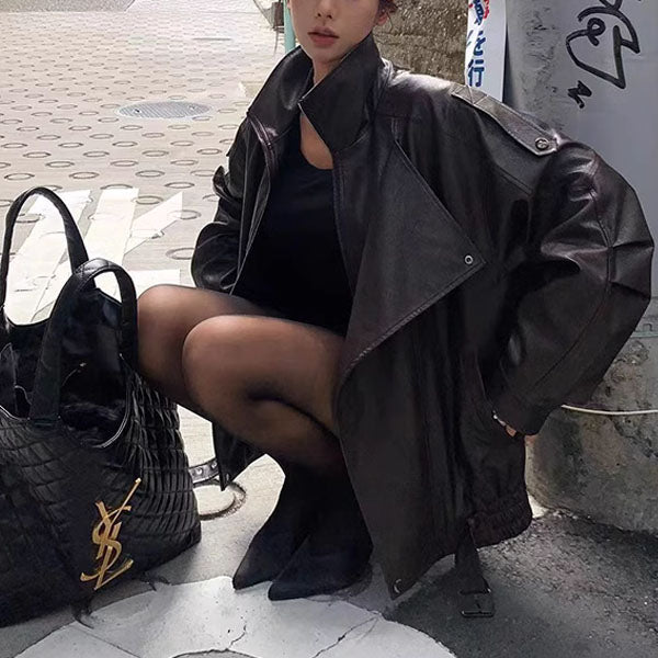 Collins Brown Street Style Oversize Leather Jacket