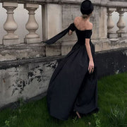 Clarisse Black Off-Shoulder Victorian Inspired Dress