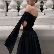 Clarisse Black Off-Shoulder Victorian Inspired Dress