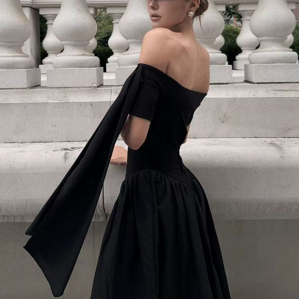 Clarisse Black Off-Shoulder Victorian Inspired Dress