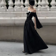 Clarisse Black Off-Shoulder Victorian Inspired Dress