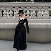 Clarisse Black Off-Shoulder Victorian Inspired Dress