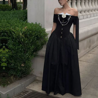 Clarisse Black Off-Shoulder Victorian Inspired Dress