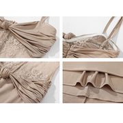 Lavinia Champagne Lace Panel Evening Dress
