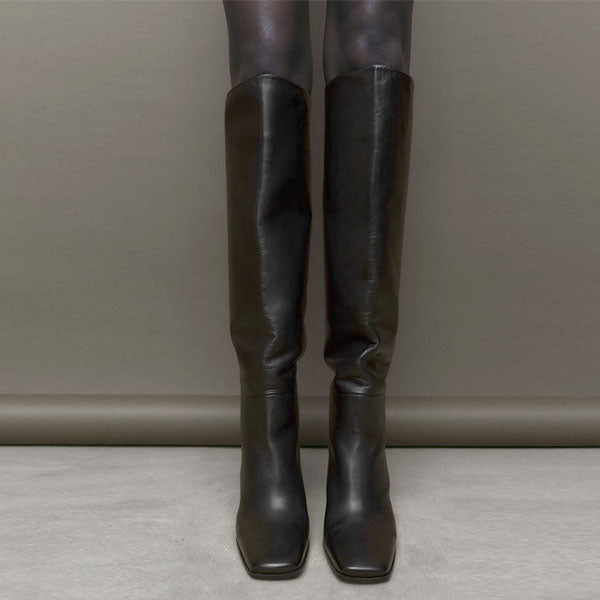Rylie Black Square Toe Knee High Boots