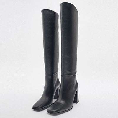 Rylie Black Square Toe Knee High Boots