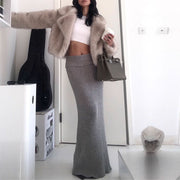 Molly Grey Low Waist Knit Long Skirt