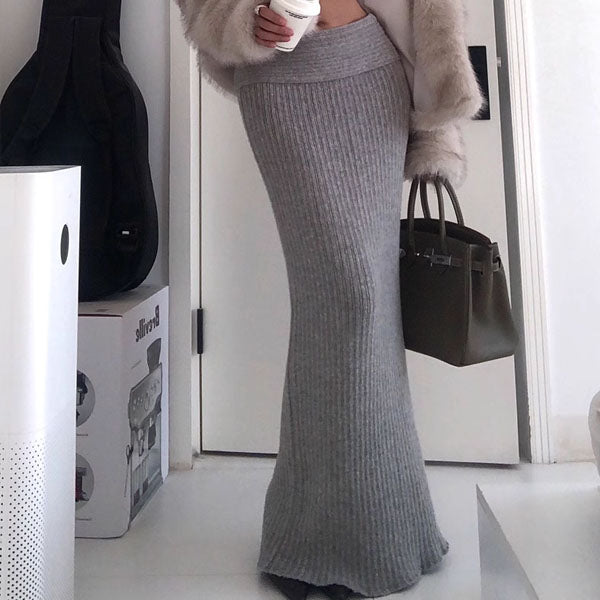 Molly Grey Low Waist Knit Long Skirt - Main Image
