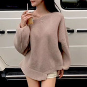 Camilia Off-Shoulder Asymmetrical Hem Knit Sweater