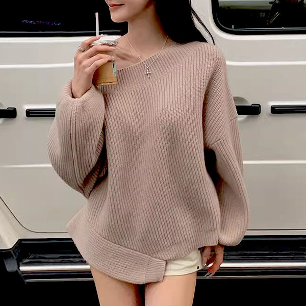 Camilia Off-Shoulder Asymmetrical Hem Knit Sweater