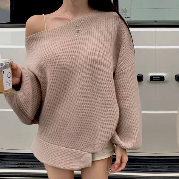 Camilia Off-Shoulder Asymmetrical Hem Knit Sweater