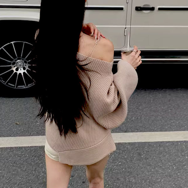 Camilia Off-Shoulder Asymmetrical Hem Knit Sweater