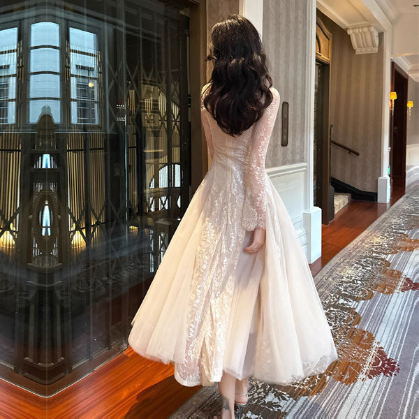 Nysa Ethereal Long Sleeve Lace Flare Dress – The Wildflower Shop