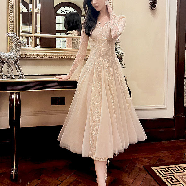 NYSA Ethereal Long Sleeve Lace Flare Dress L NYSA Ethereal Long Sleeve Lace Flare Dress L