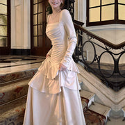 Kellista Elegant Square Neck Ruched Ruffles Dress