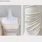 Kellista Elegant Square Neck Ruched Ruffles Dress