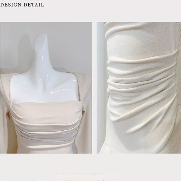 Kellista Elegant Square Neck Ruched Ruffles Dress