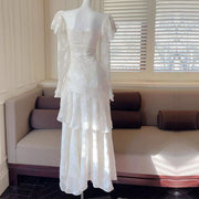 Genevieve Romantic Vintage-Inspired Ivory Tiered Evening Dress