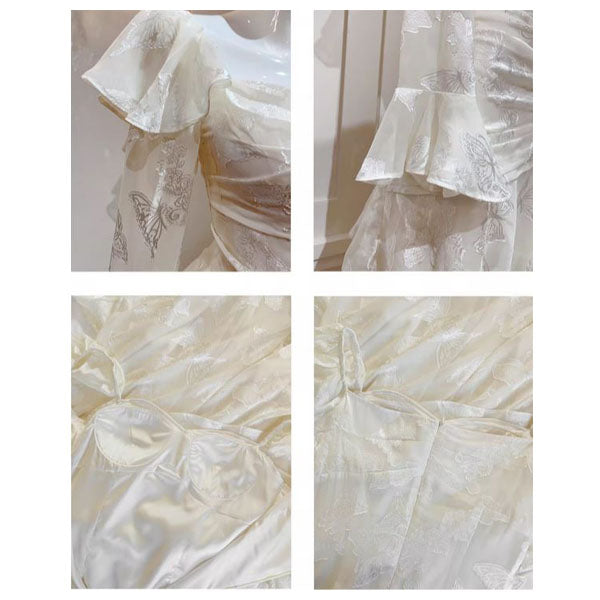 Genevieve Romantic Vintage-Inspired Ivory Tiered Evening Dress