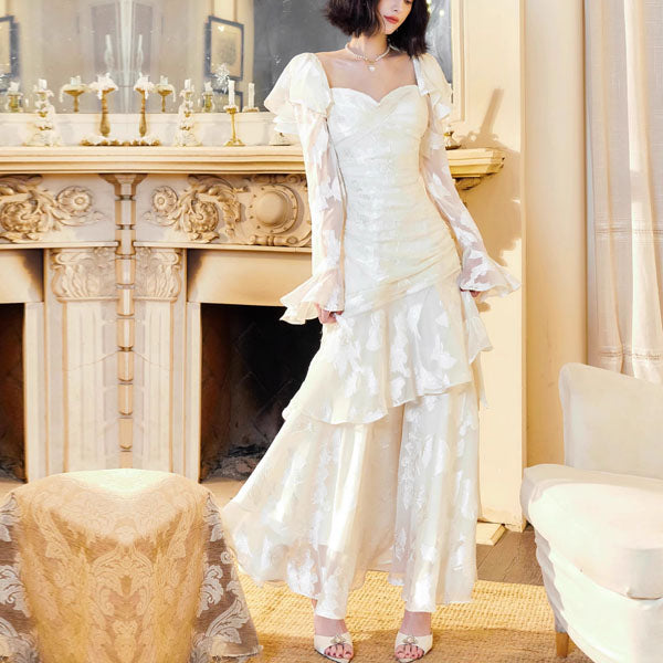 Genevieve Romantic Vintage-Inspired Ivory Tiered Evening Dress