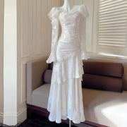 Genevieve Romantic Vintage-Inspired Ivory Tiered Evening Dress