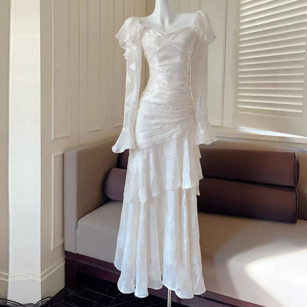 Genevieve Romantic Vintage-Inspired Ivory Tiered Evening Dress