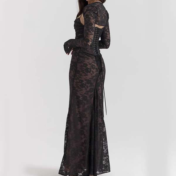 Ruby Elegance 2-Pc Full Lace Maxi Dress XS / Black Ruby Elegance 2-Pc Full Lace Maxi Dress XS / Black