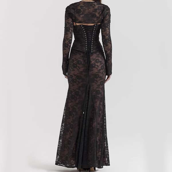 Ruby Elegance 2-Pc Full Lace Maxi Dress