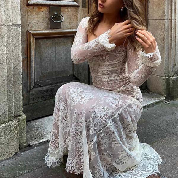 Ruby Elegance 2-Pc Full Lace Maxi Dress