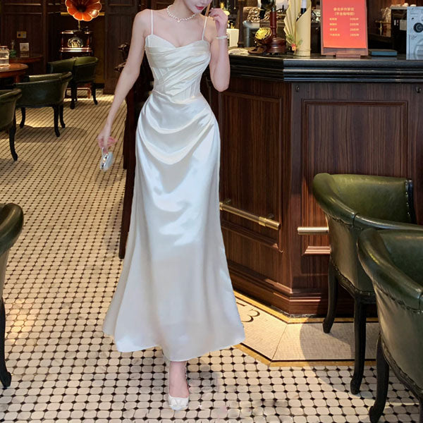 Natalia Elegant Draped Corset with Lace Detail Evening Dress XS / Ivory Natalia Elegant Draped Corset with Lace Detail Evening Dress XS / Ivory
