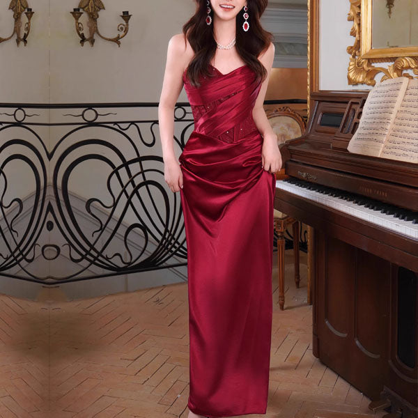 Natalia Elegant Draped Corset with Lace Detail Evening Dress