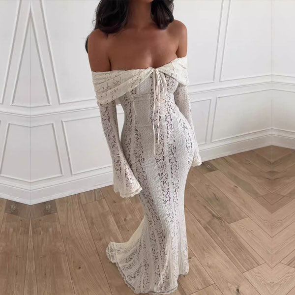 Carina Elegance Ivory Lace Mermaid Maxi Dress S Carina Elegance Ivory Lace Mermaid Maxi Dress S