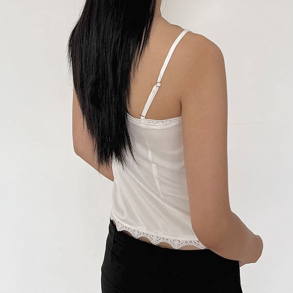 Clairene White Button-Up Lace Cami Top