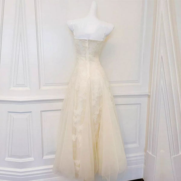 Theia Radiance Cream Lace Tulle Evening Dress