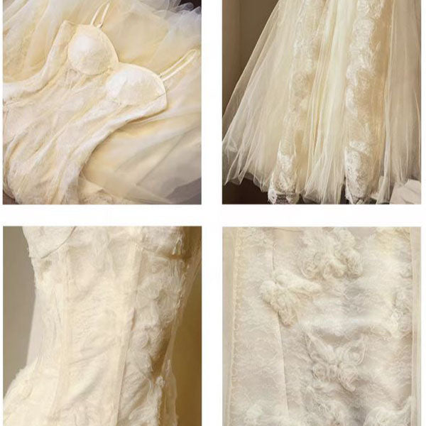 Theia Radiance Cream Lace Tulle Evening Dress