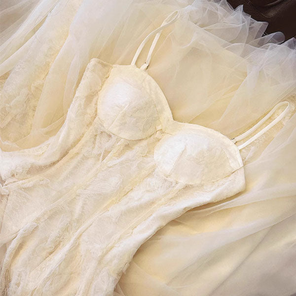 Theia Radiance Cream Lace Tulle Evening Dress