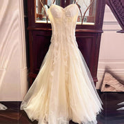 Theia Radiance Cream Lace Tulle Evening Dress