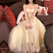 Theia Radiance Cream Lace Tulle Evening Dress