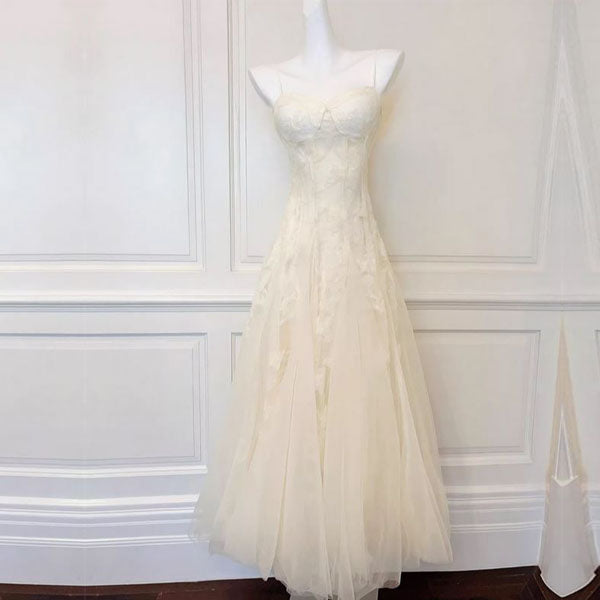 Theia Radiance Cream Lace Tulle Evening Dress