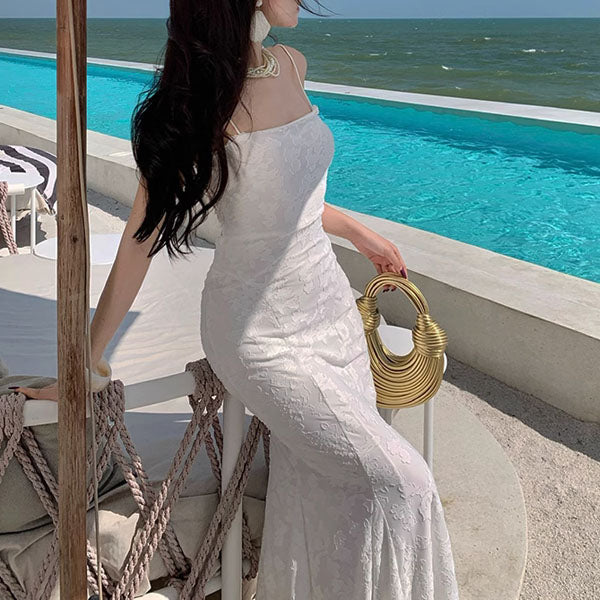 Elly Romance White Lace Up Maxi Dress