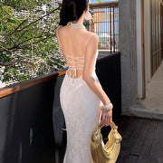 Elly Romance White Lace Up Maxi Dress