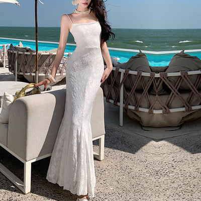 Elly Romance White Lace Up Maxi Dress