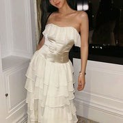 Daria Ivory Layered Ruffles Evening Dress