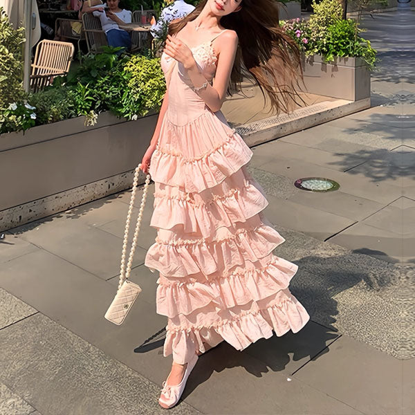 Eleana Romantic Blossom Layered Ruffle Maxi Dress