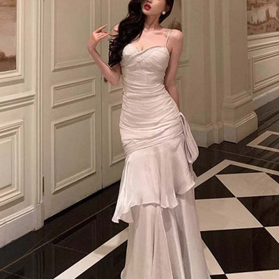 Pamela Enchanting Silver White Ruffled Tiered Maxi Dress