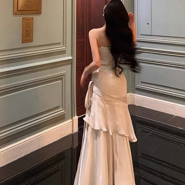 Pamela Enchanting Silver White Ruffled Tiered Maxi Dress